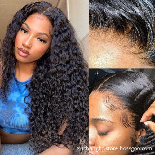 180% 200% Density Raw Human Hair Full Lace Deep Curly Wig,Wholesale Remy Brazilian Hair Wig Transparent Lace Wigs Pre-Plucked